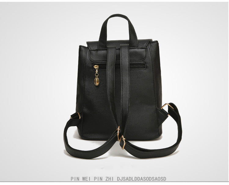 Woman Black High-Quality PU Leather Backpack: Fashionable & Durable