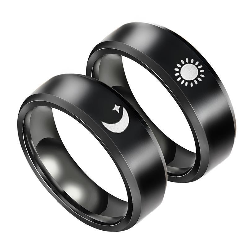 Fashionable Sun & Moon Stainless Steel Couple Rings