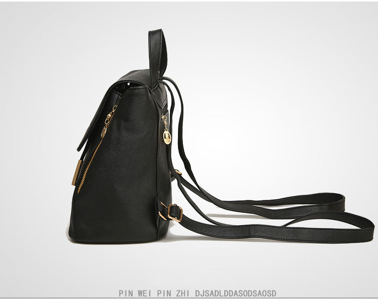 Woman Black High-Quality PU Leather Backpack: Fashionable & Durable