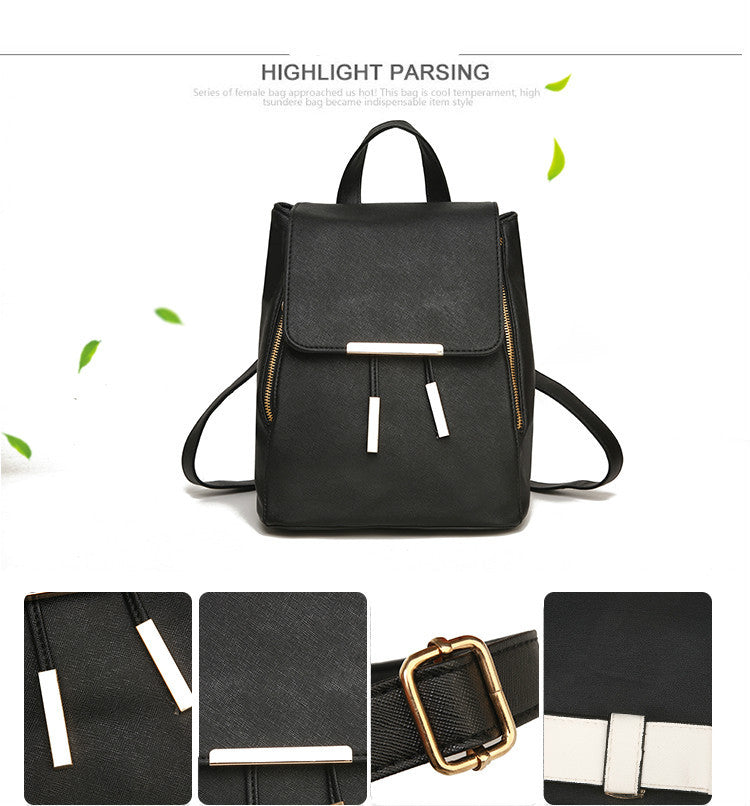 Woman Black High-Quality PU Leather Backpack: Fashionable & Durable