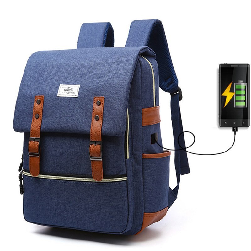 Vintage Canvas Backpack with USB Charging for Travel