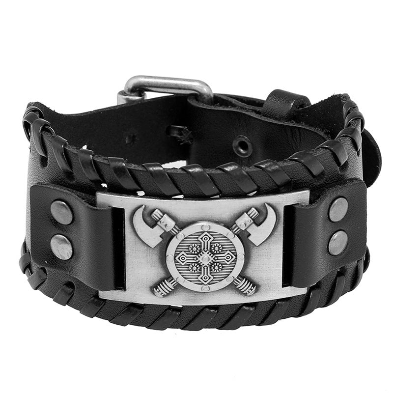 Vintage Wide Woven Leather Bracelet For Him/Her