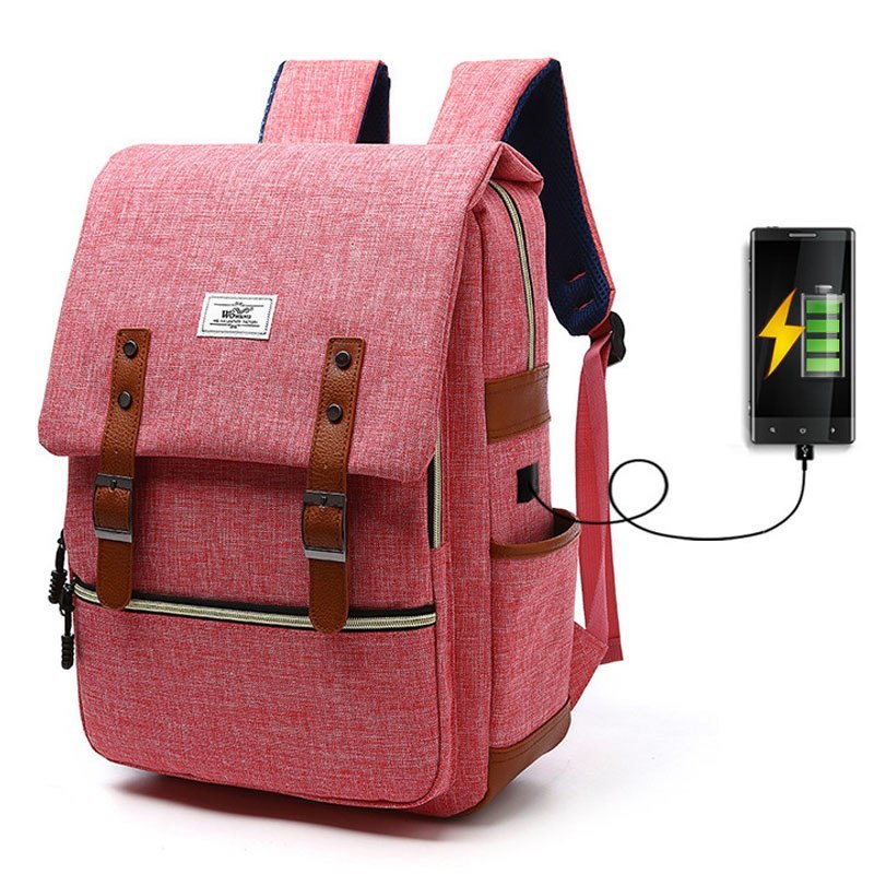 Vintage Canvas Backpack with USB Charging for Travel