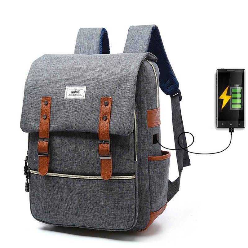 Vintage Canvas Backpack with USB Charging for Travel