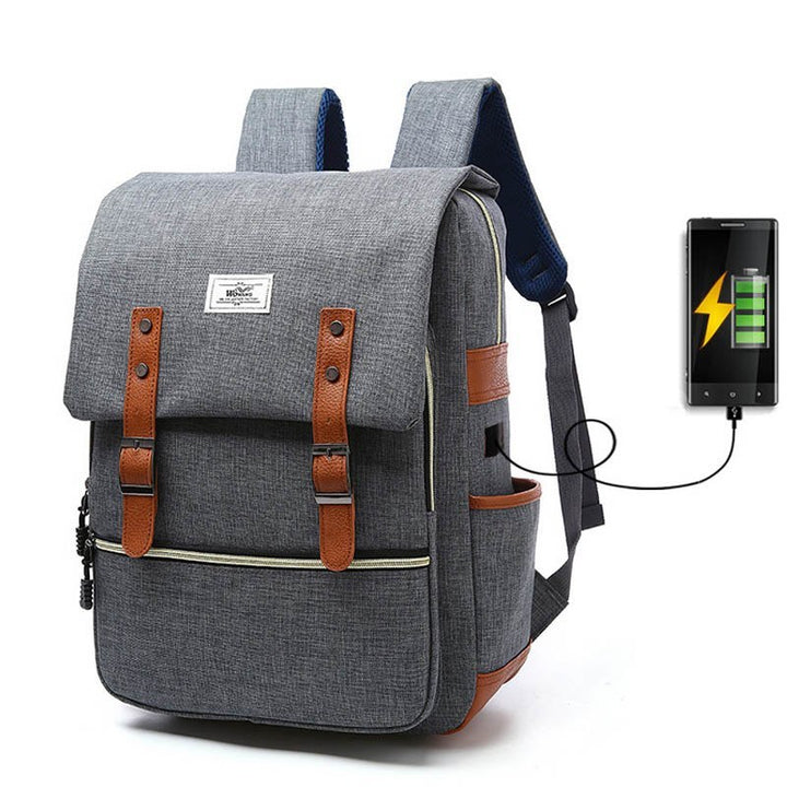 Vintage Canvas Backpack with USB Charging for Travel