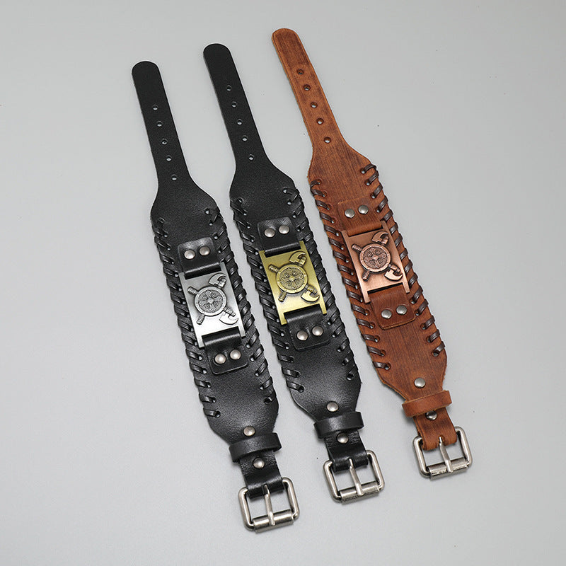 Vintage Wide Woven Leather Bracelet For Him/Her
