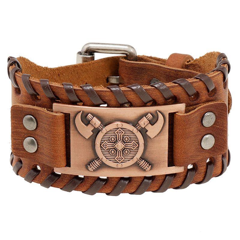 Vintage Wide Woven Leather Bracelet For Him/Her