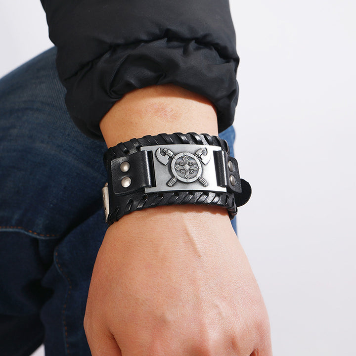 Vintage Wide Woven Leather Bracelet For Him/Her