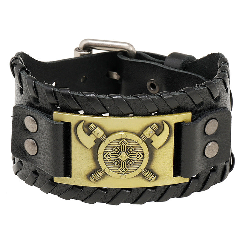 Vintage Wide Woven Leather Bracelet For Him/Her
