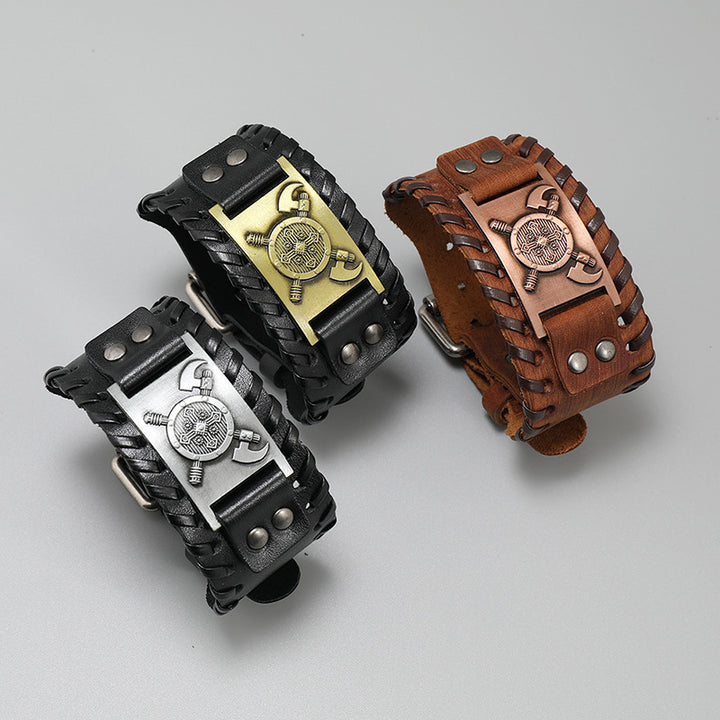 Vintage Wide Woven Leather Bracelet For Him/Her